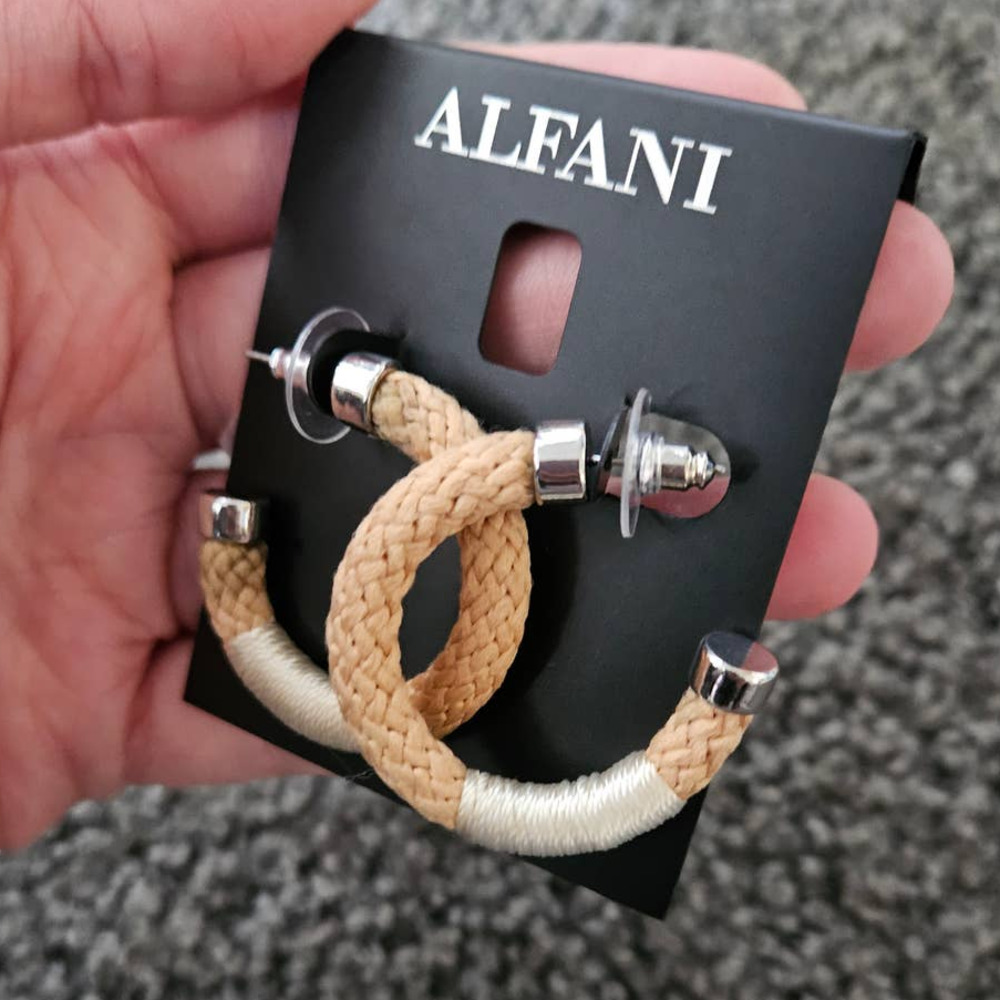NEW! Alfani Boho Style Silver-Tone Medium 1.5" Braided Rope C-Hoop Earrings